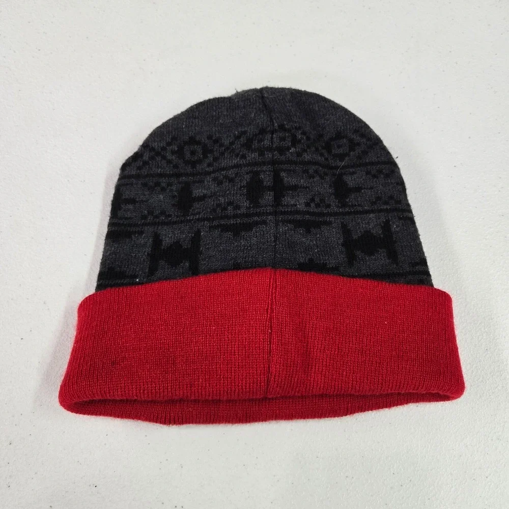 Star Wars‎ Men Hat OS Red Chenille Patch Logo Knit Beanie Foldover
